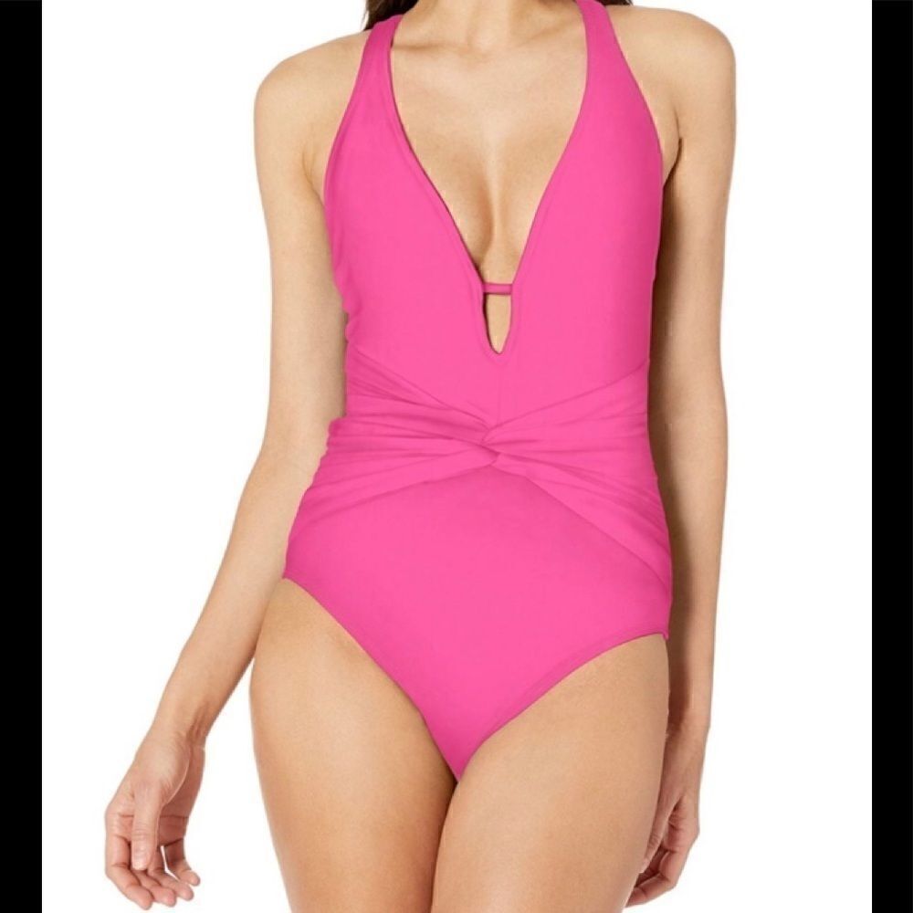 ATHENA Plunge Front Twist Swimsuit. NWT